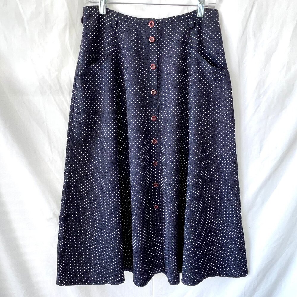 Vintage A-Line Full Long  Skirt by Two Roads Polka-Dot Pattern , Size 11, EC